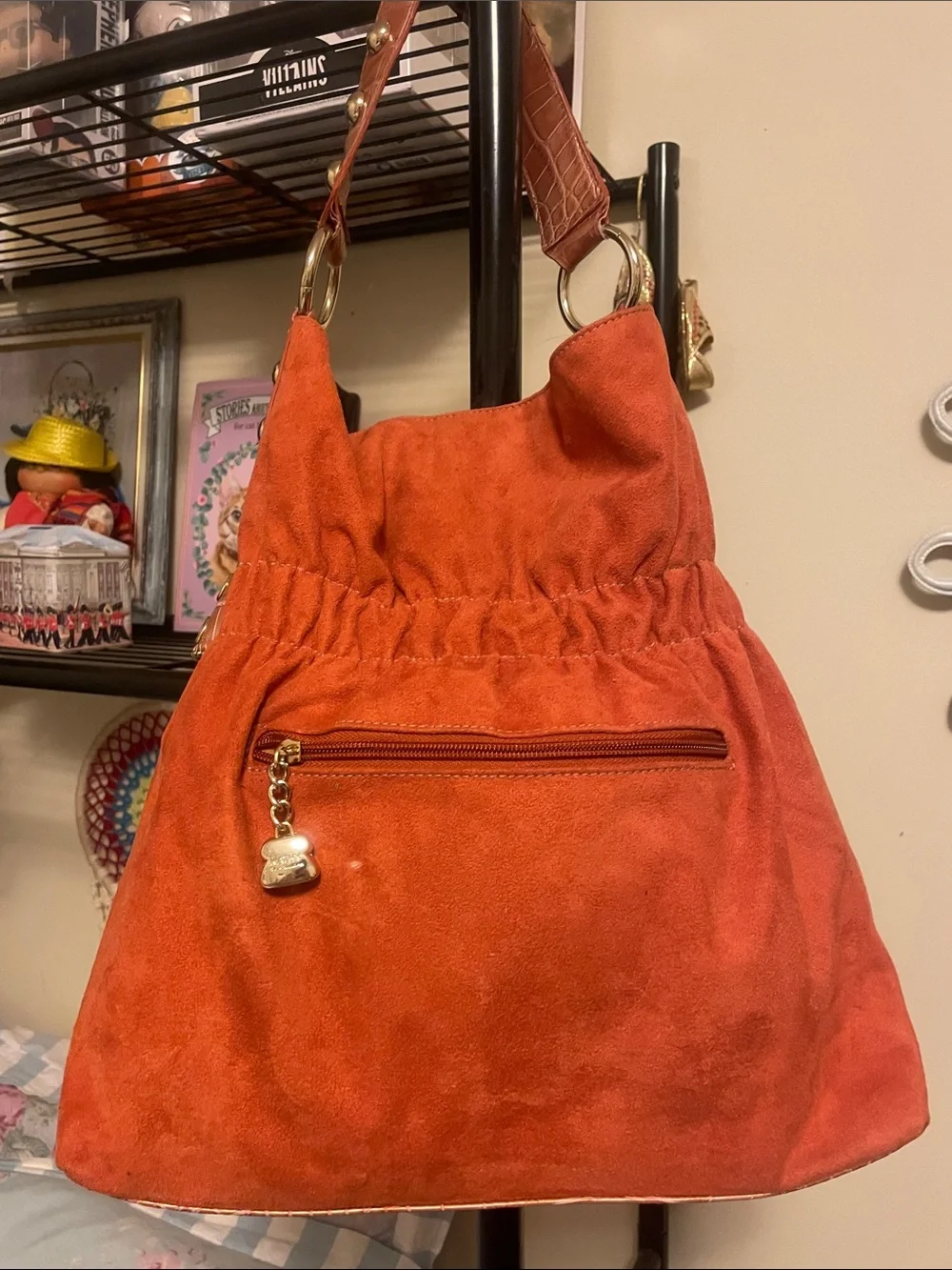 Kathy Van Zeeland Orange Studded Shoulder Bag